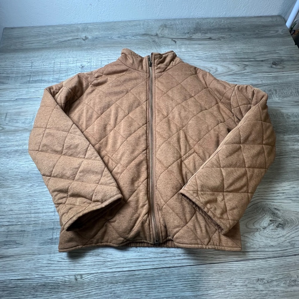 Bagatelle Collection Quilted Bomber Jacket Womens L Brown Diamond Zip Up Coat